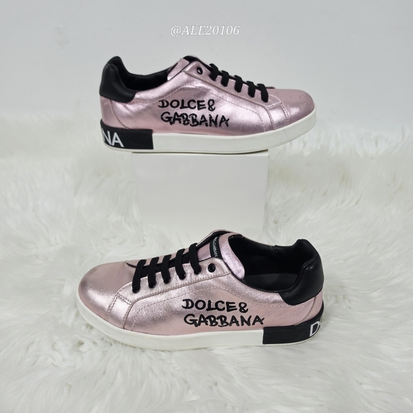 Dolce & Gabbana Shoes - Dolce&Gabbana Metallic Pink Leather Sneakers Size 36 Designer Luxury Shoes Italy